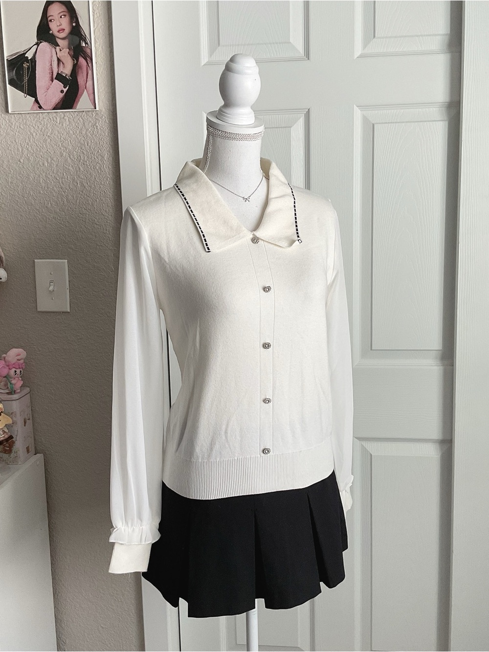 J.ING Ivory Button-Front Collared Cardigan